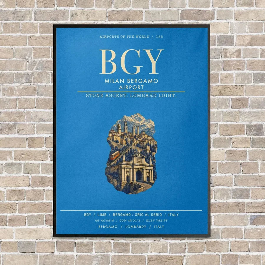 Milan Bergamo Airport BGY vertical canvas print - framed - turquoise background