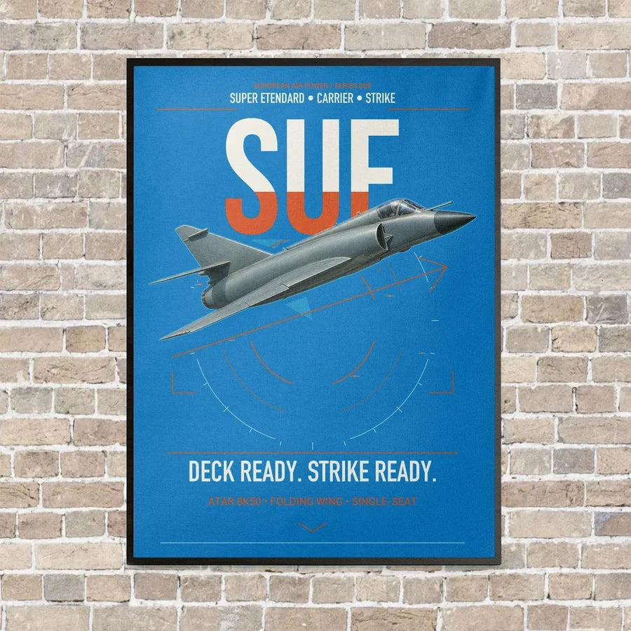 Dassault Super Étendard vertical canvas print - framed - turquoise background