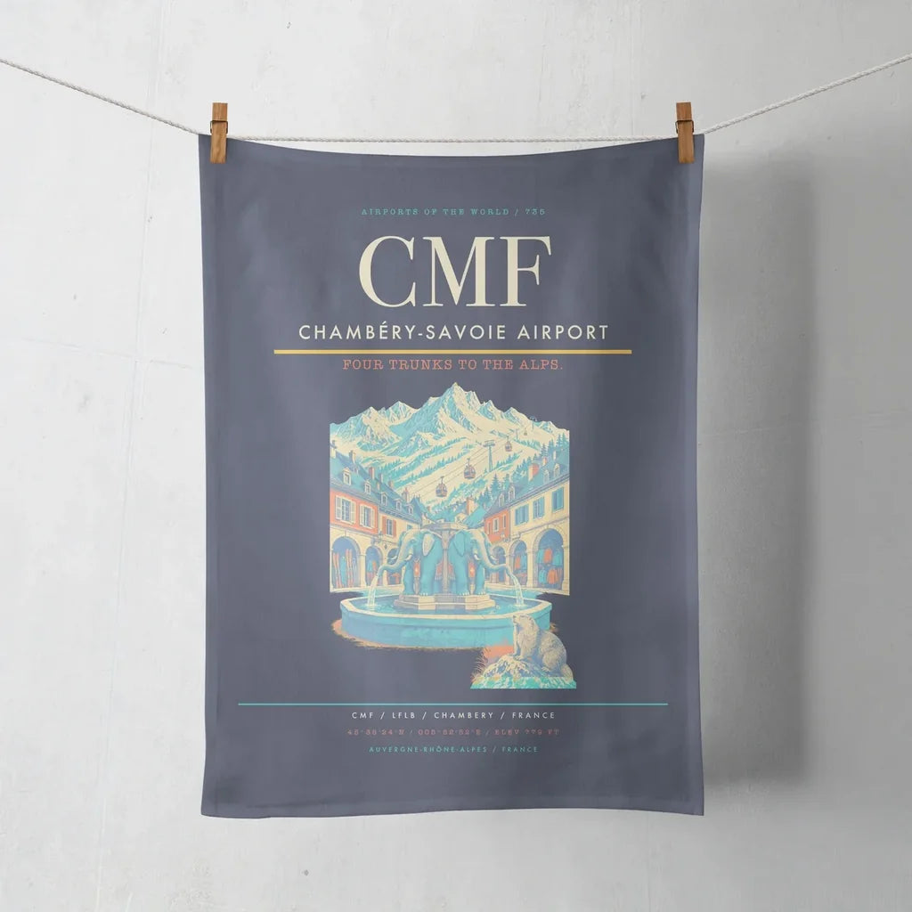 Chambéry-Savoie Airport (CMF) design on navy blue towel