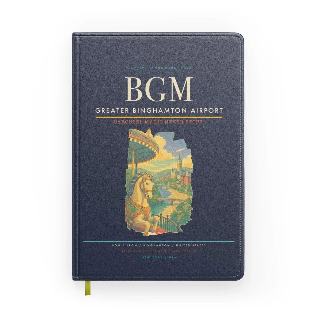 Greater Binghamton Airport (BGM) design on navy blue notebook