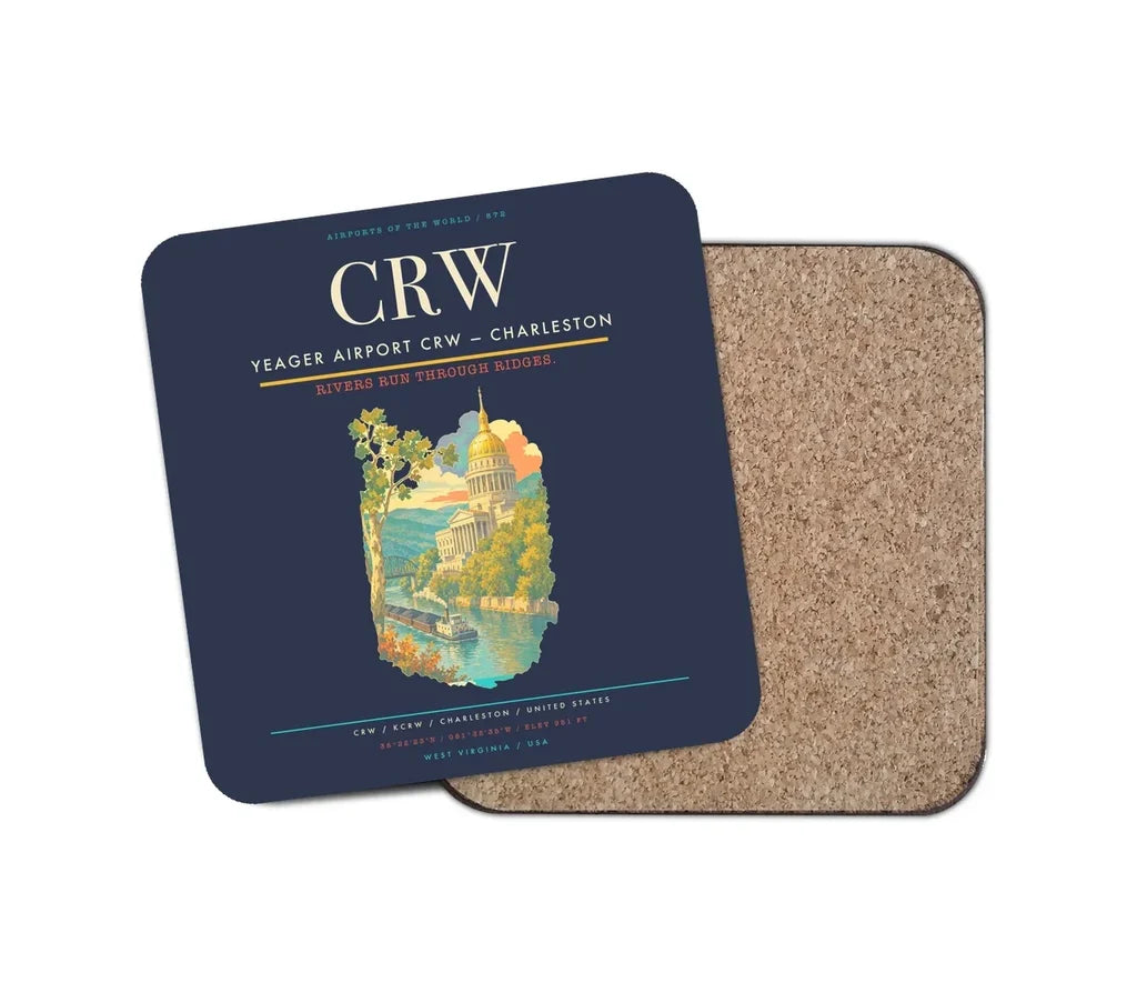 Yeager Airport (CRW) design on navy blue 1 piece coaster