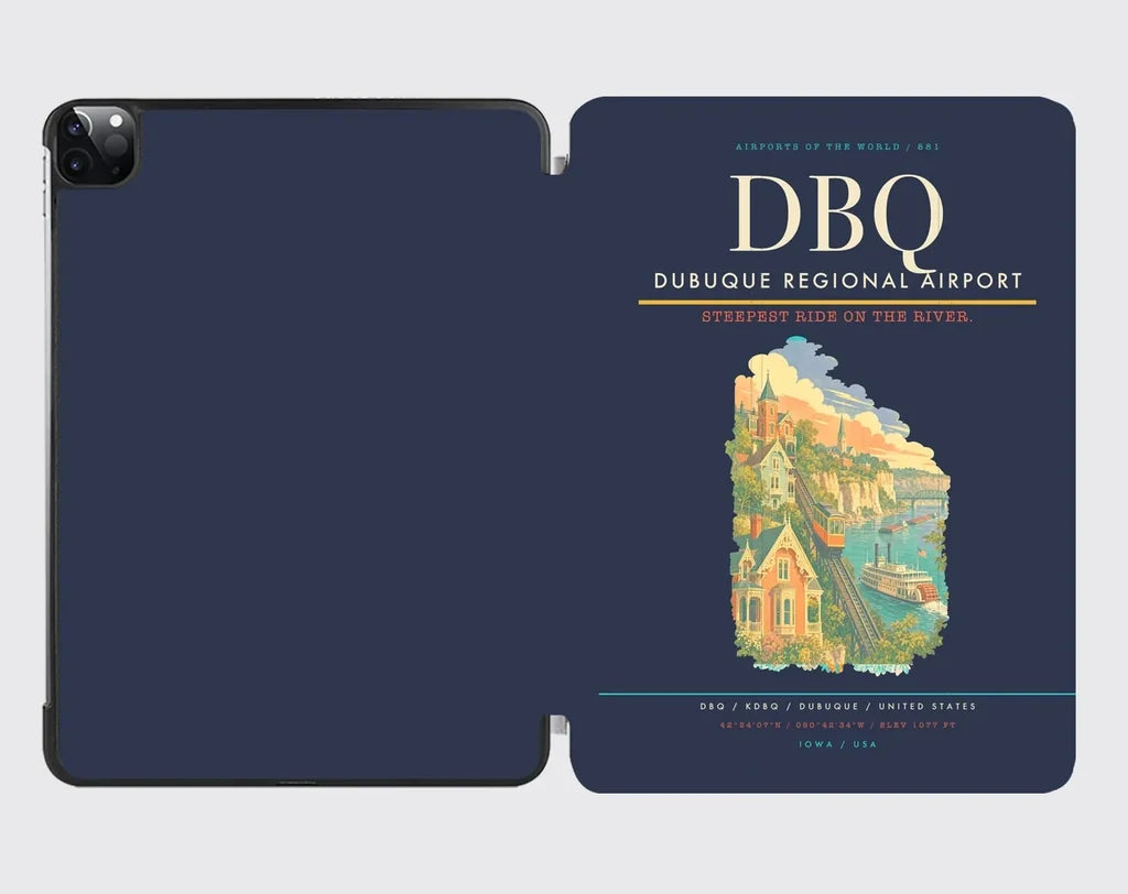 Dubuque Regional Airport (DBQ) design on navy blue ipad tablet case