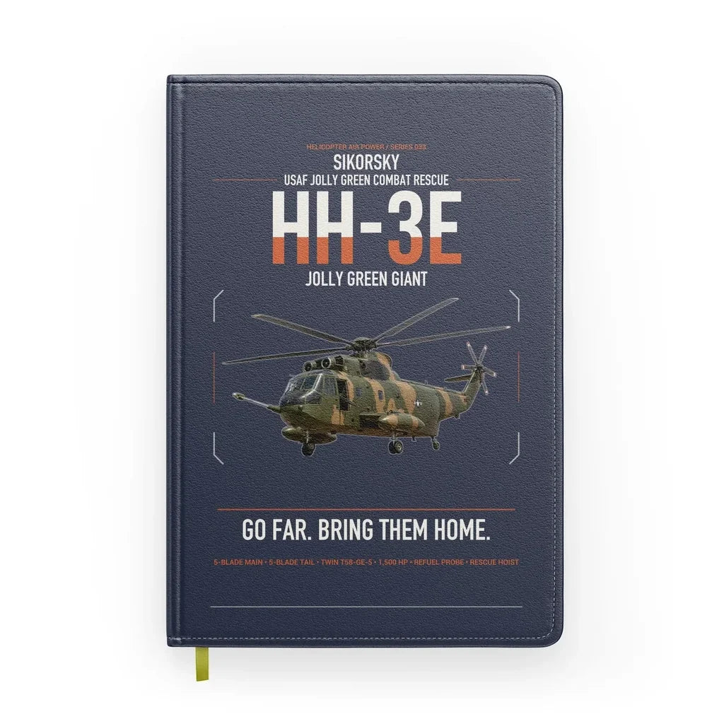 Sikorsky HH-3E Jolly Green Giant design on navy blue notebook