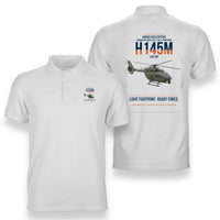 Thumbnail for Airbus Helicopters H145M LUH SOF design on white double-side polo t-shirt, double-side print