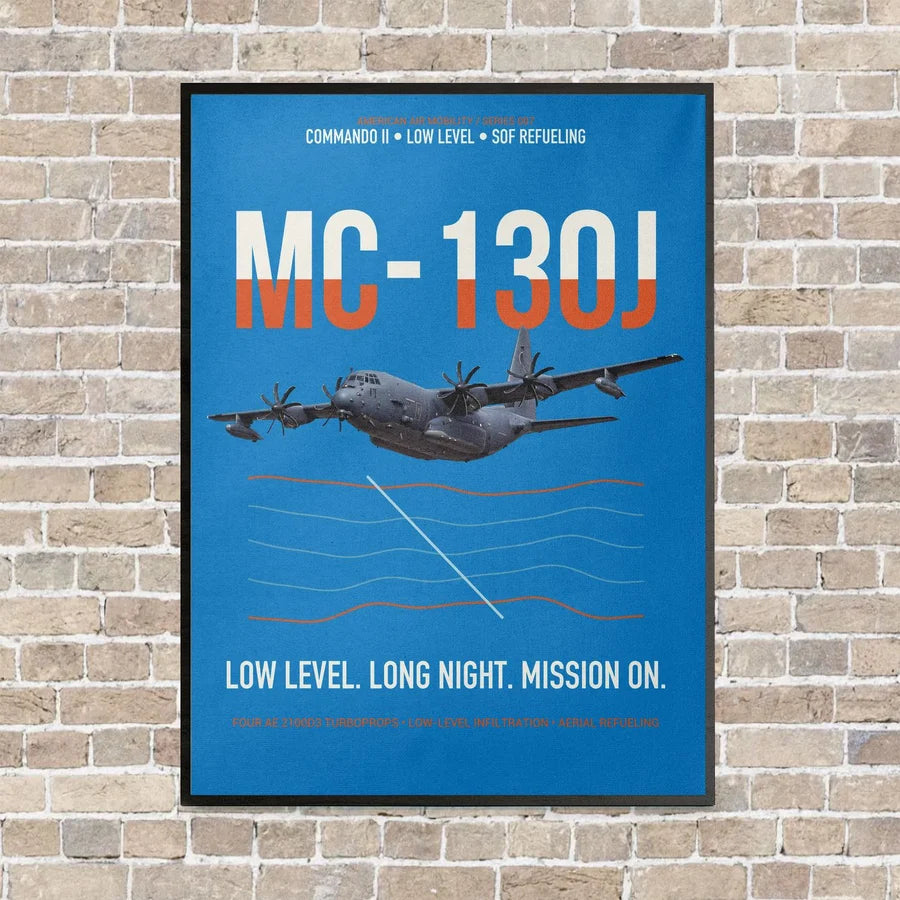 MC-130J COMMANDO II vertical canvas print - framed - turquoise background