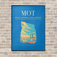 Thumbnail for Minot International Airport MOT vertical canvas print - framed - turquoise background