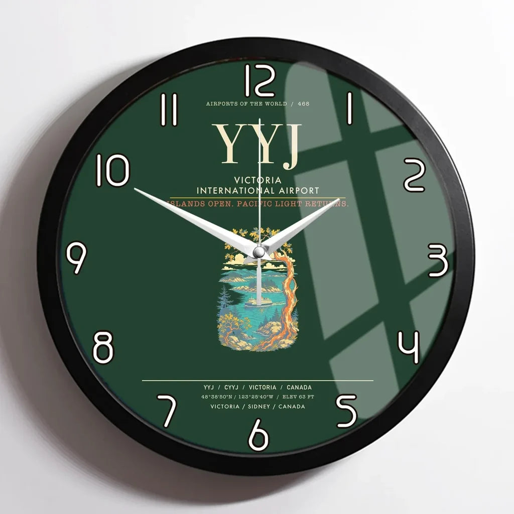 Victoria International Airport YYJ Wall-Clock Framed - Dark Green