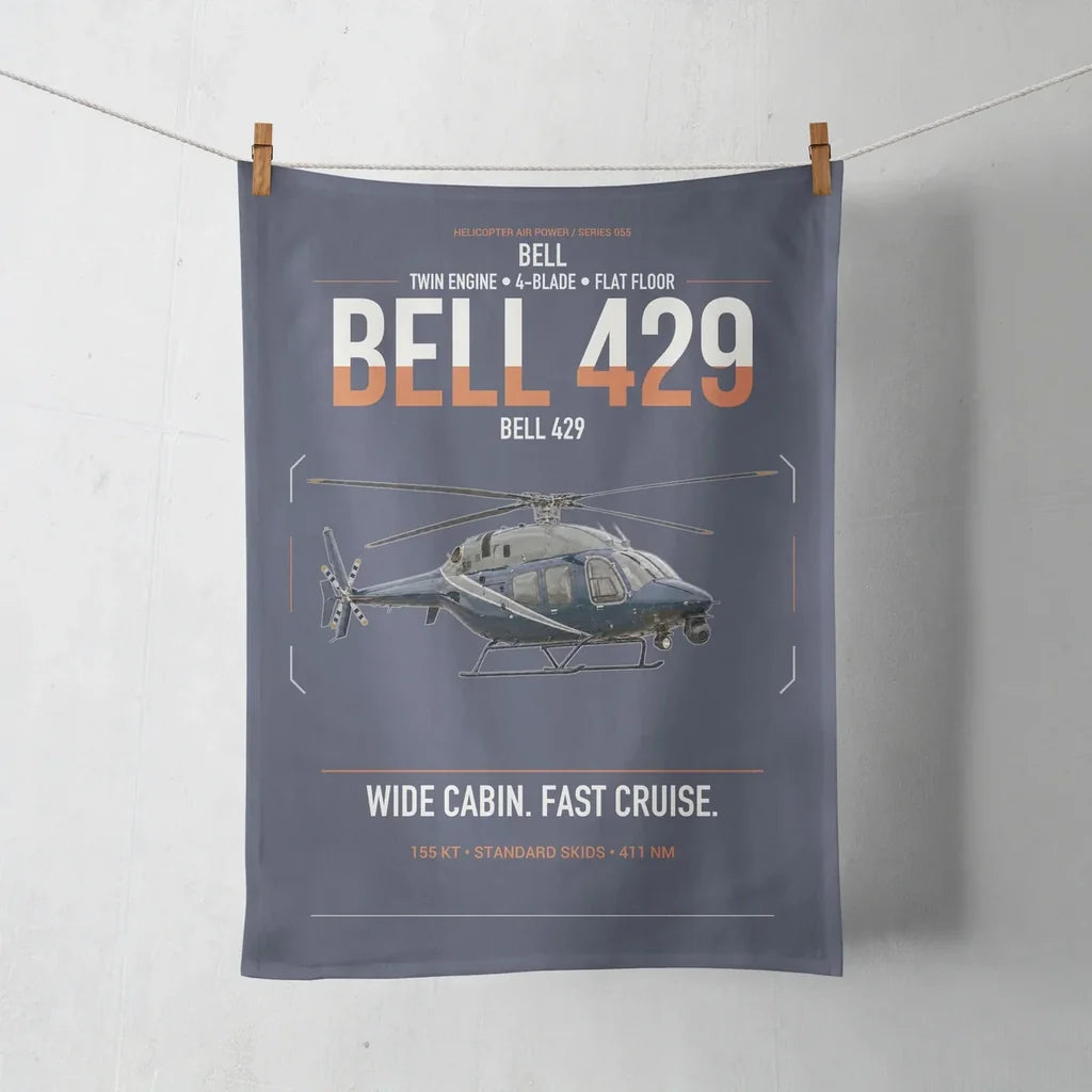 Bell 429 design on navy blue towel