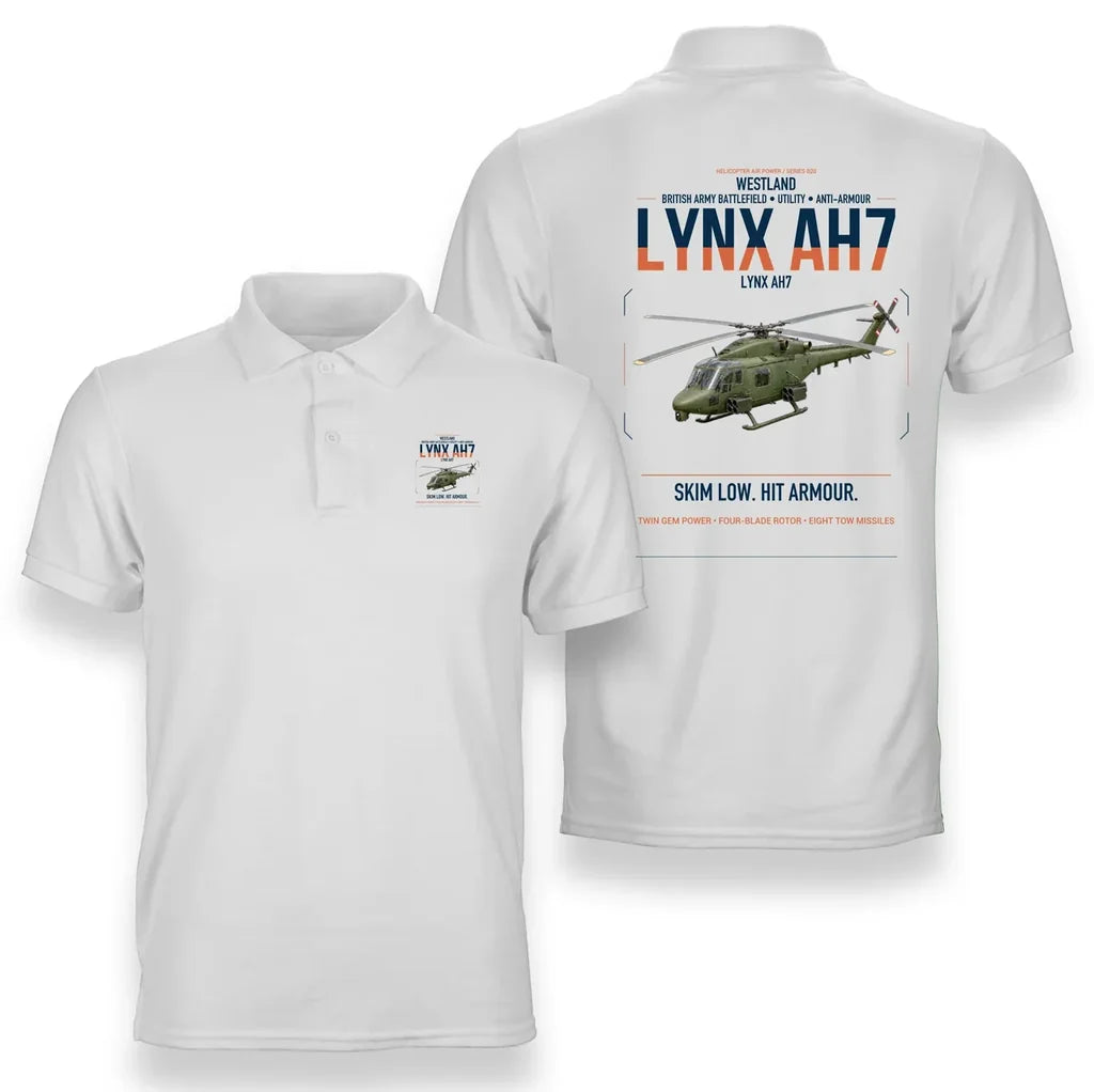 Westland Lynx AH7 design on white double-side polo t-shirt, double-side print