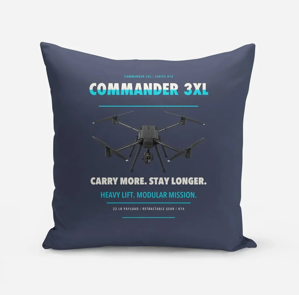 Draganfly Commander 3XL design on navy blue pillow