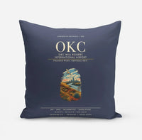 Thumbnail for OKC Will Rogers International Airport (OKC) design on navy blue pillow