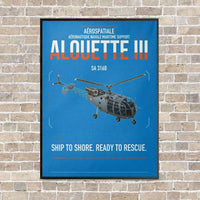 Thumbnail for Aérospatiale SA 316B Alouette III vertical canvas print - framed - turquoise background