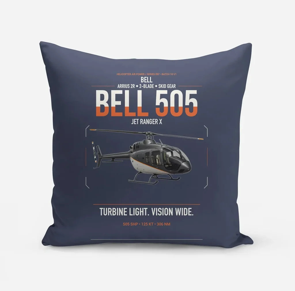 Bell 505 Jet Ranger X design on navy blue pillow