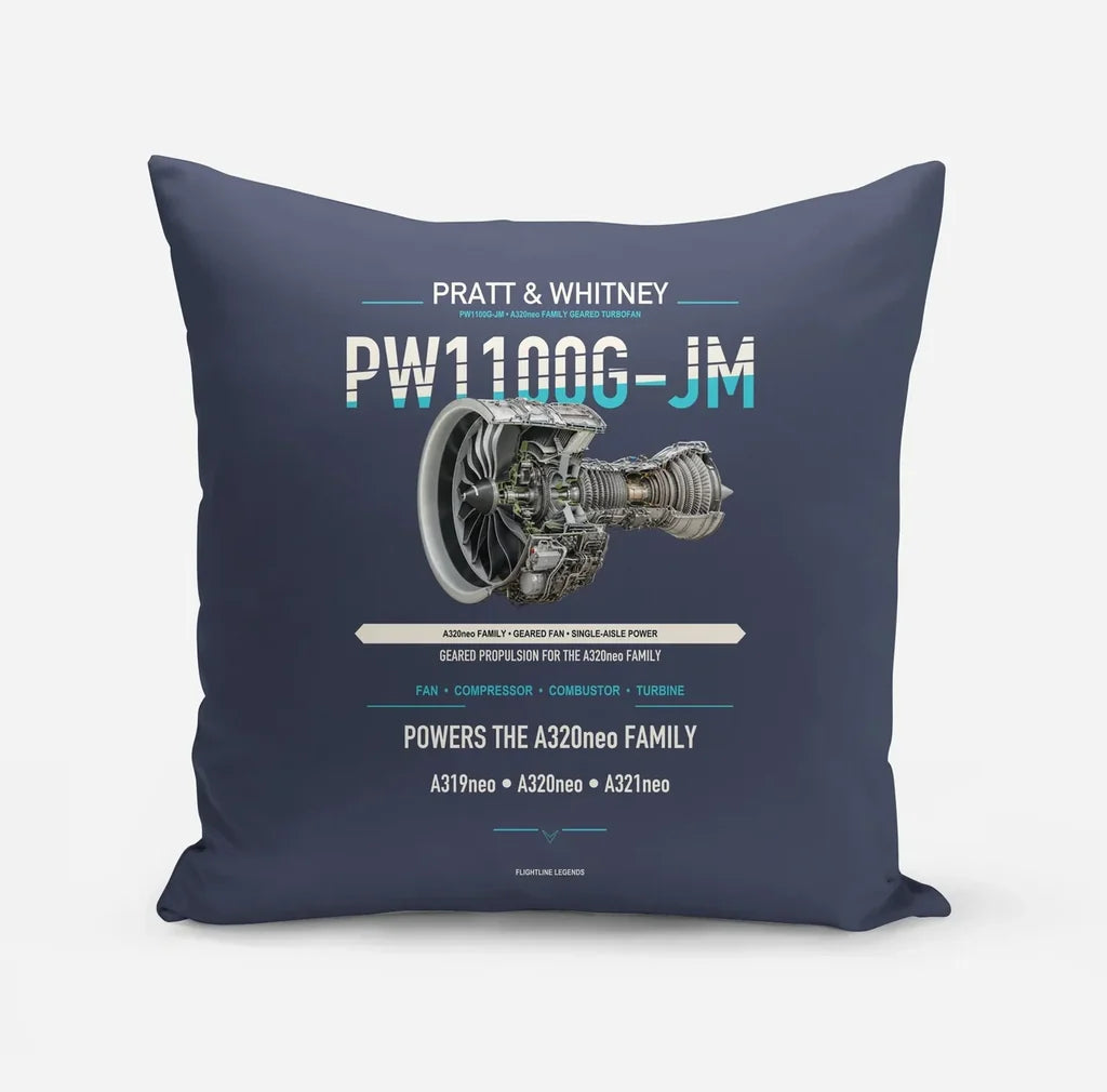 PW1100G-JM design on navy blue pillow