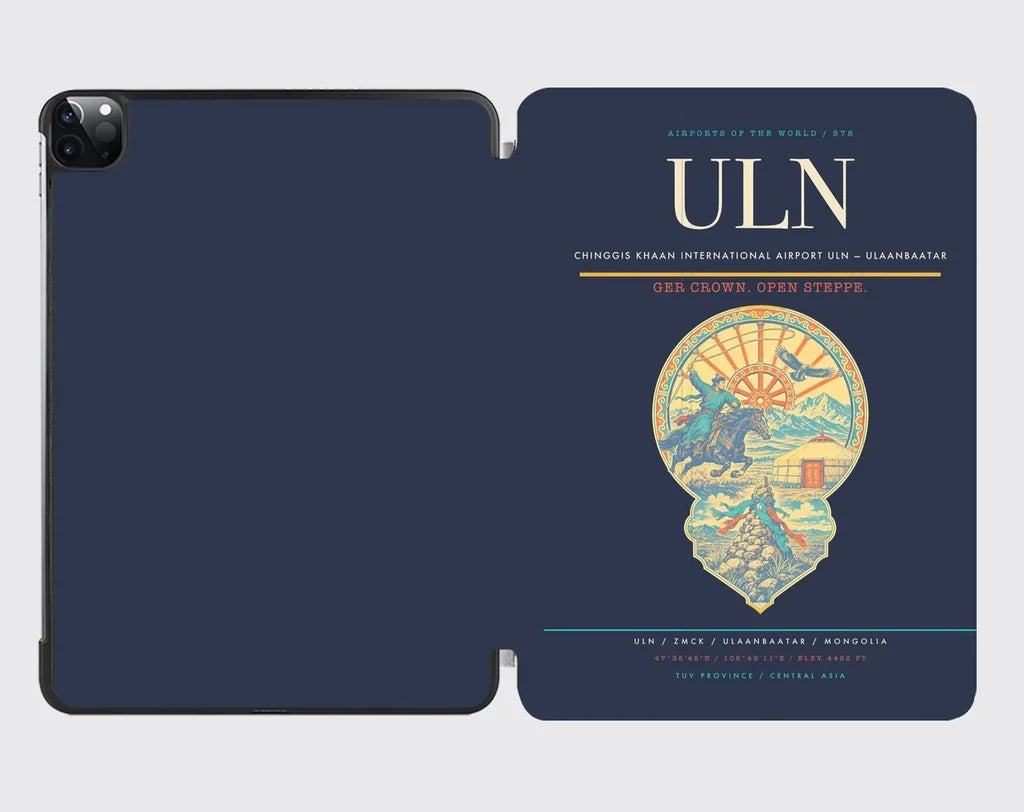 Chinggis Khaan International Airport (ULN) design on navy blue ipad tablet case