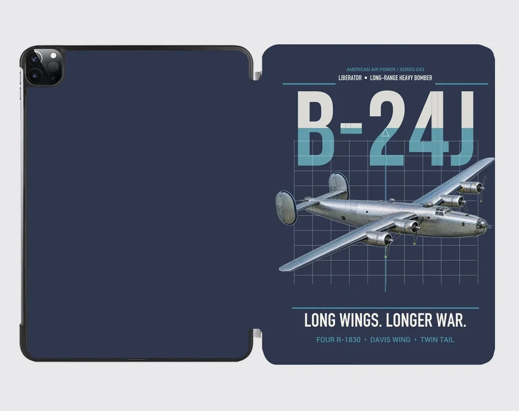 B-24J Liberator design on navy blue ipad tablet case