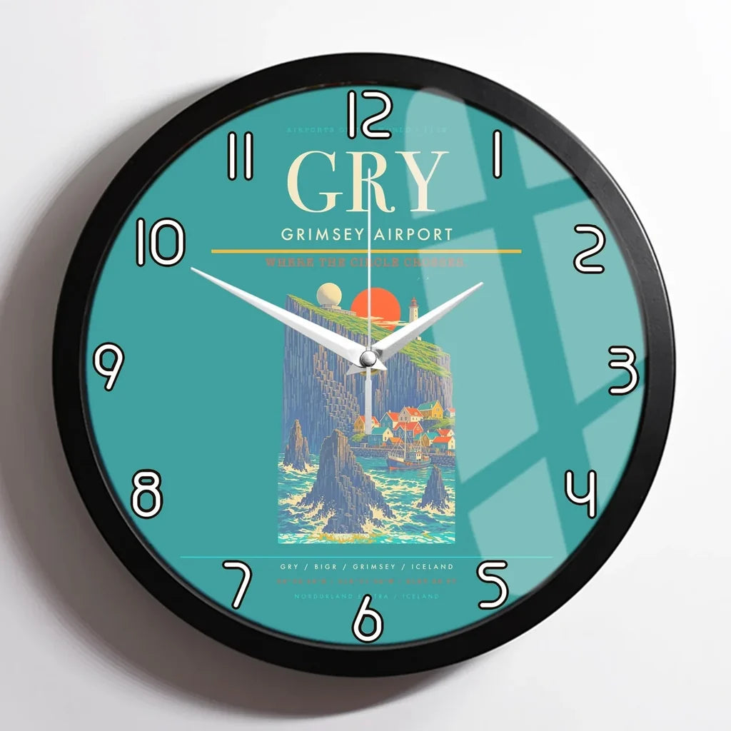 Grimsey Airport GRY Wall-Clock Framed - Turquoise