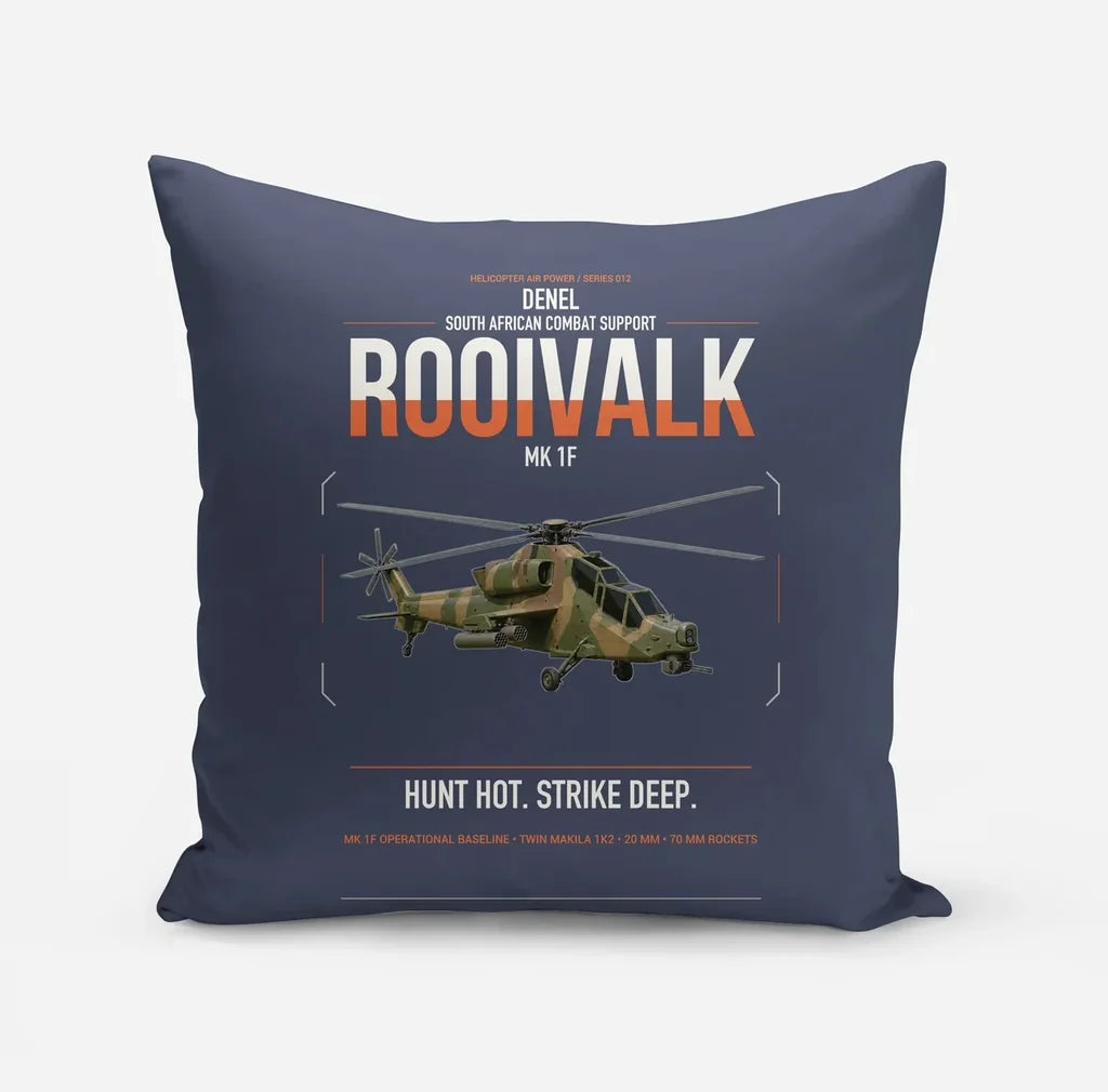 Denel Rooivalk Mk 1F design on navy blue pillow