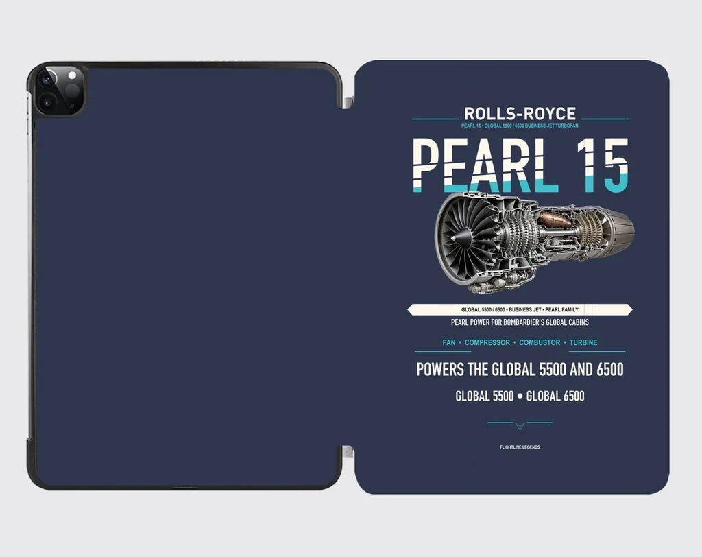 PEARL 15 design on navy blue ipad tablet case