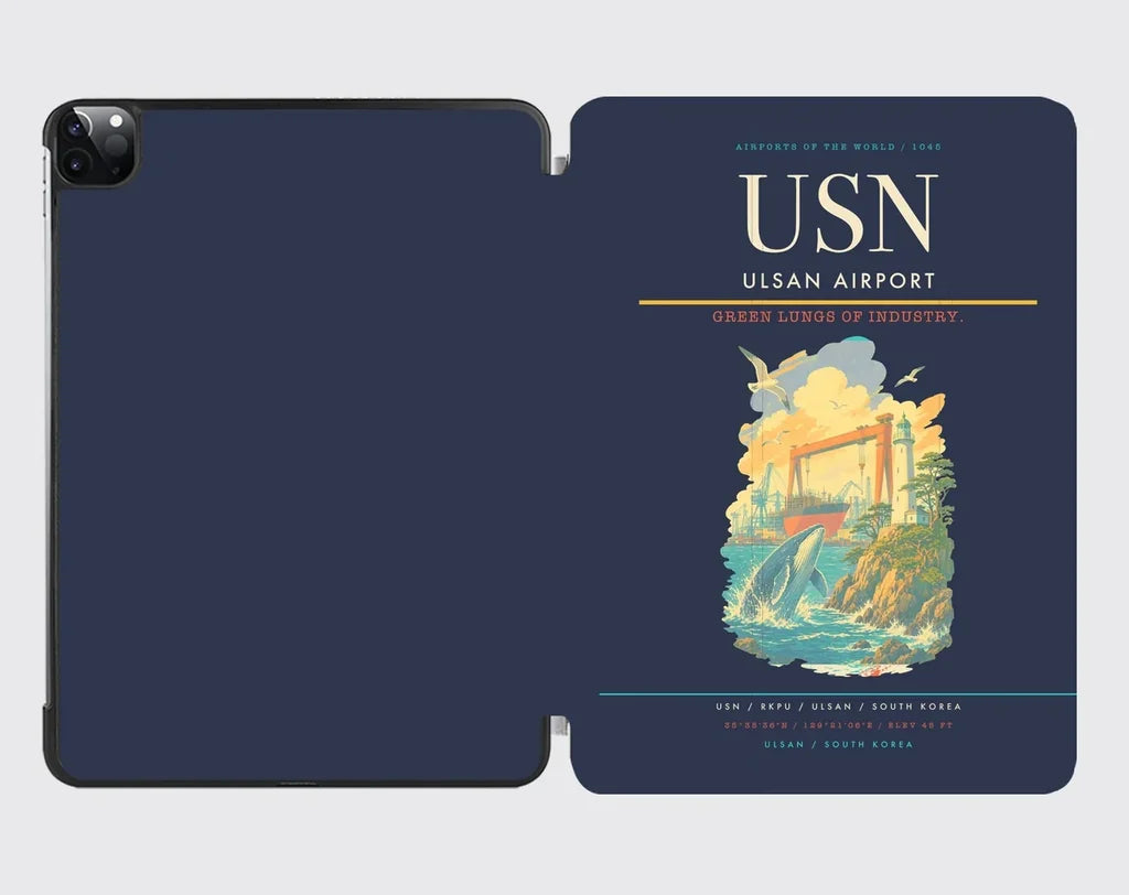 Ulsan Airport (USN) design on navy blue ipad tablet case