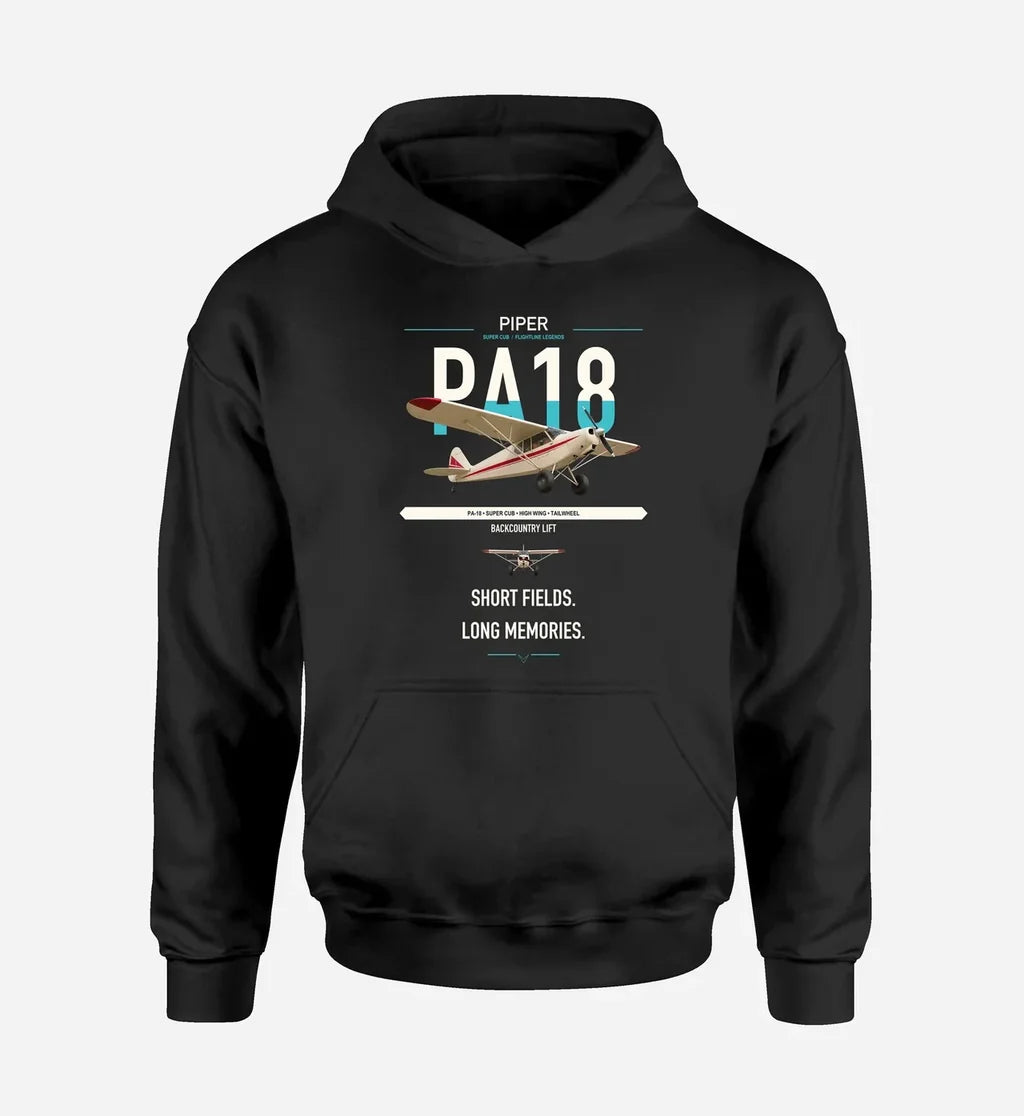 Piper PA-18 Super Cub design on black double-side hoodie, single-side print