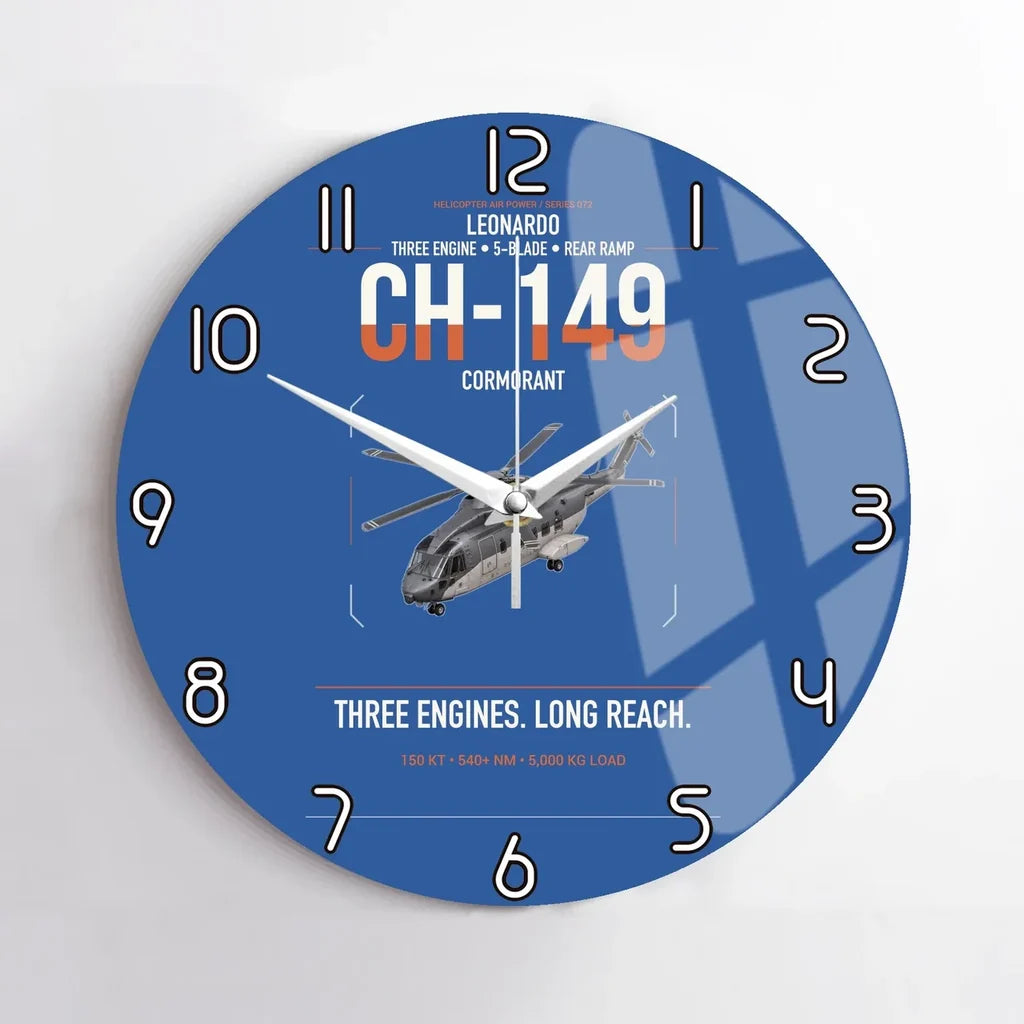 Leonardo CH-149 Cormorant design on blue no frame wall clock