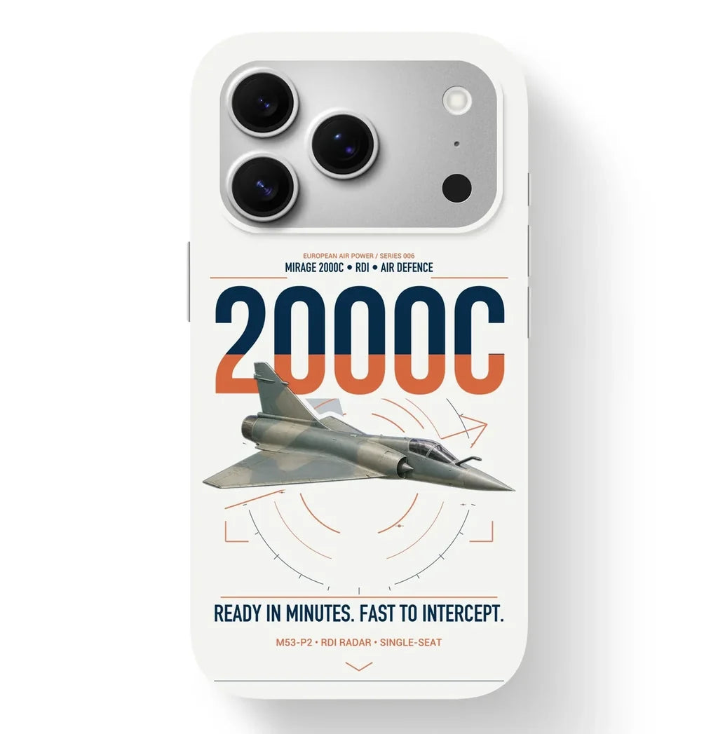 Dassault Mirage 2000C RDI design on white magsafe iphone case, for iPhone 17 Pro