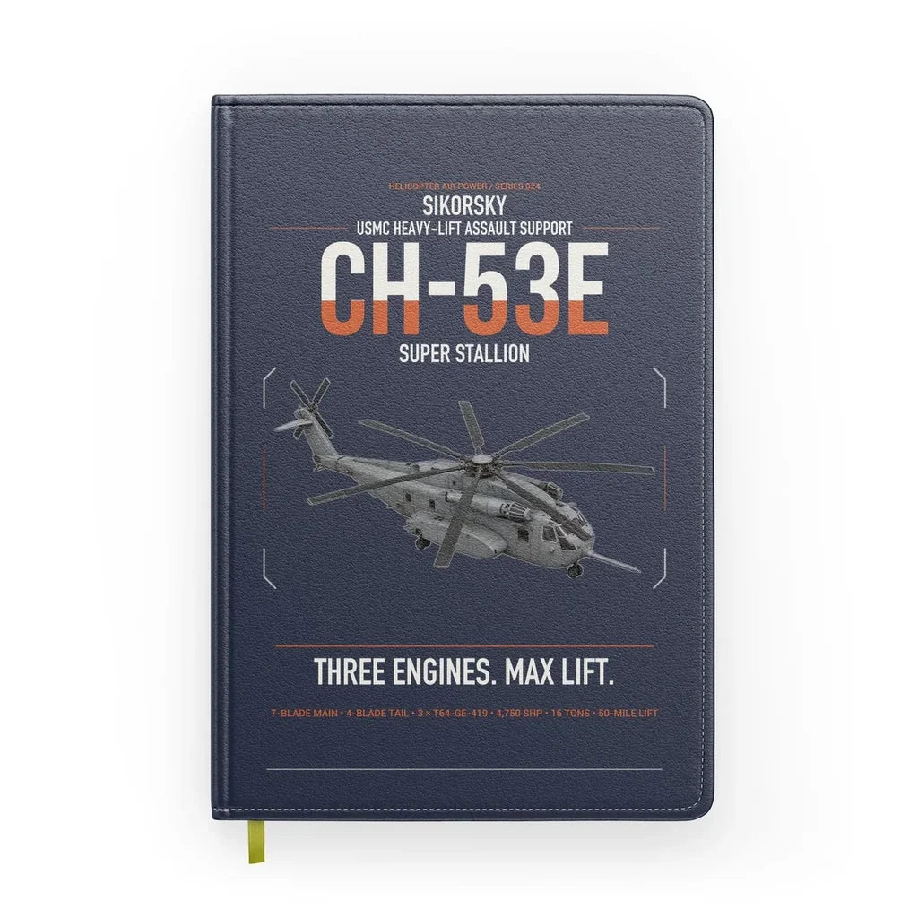 Sikorsky CH-53E Super Stallion design on navy blue notebook