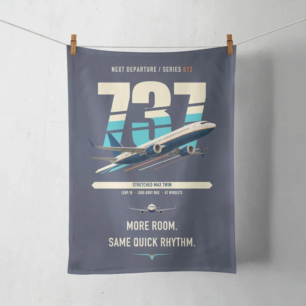 Boeing 737 MAX 9 design on navy blue towel