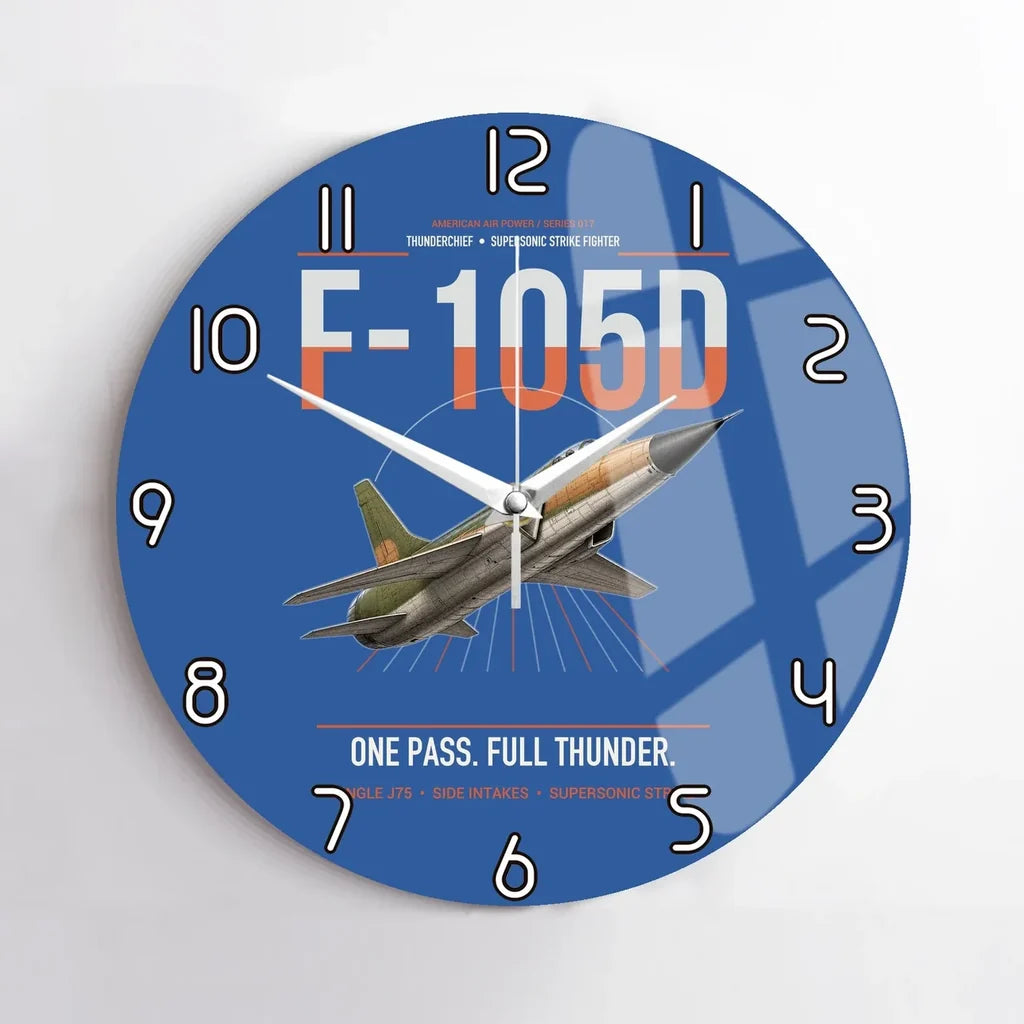F-105D Thunderchief design on blue no frame wall clock