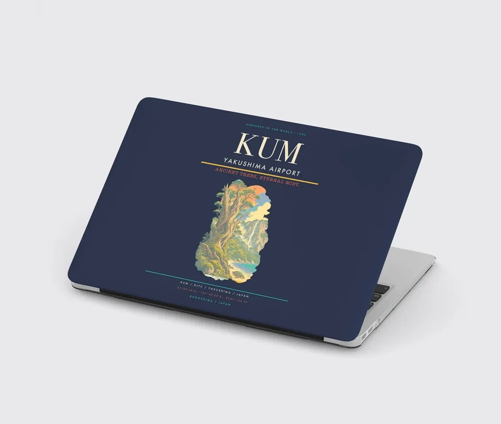 Yakushima Airport (KUM) design on navy blue MacBook case
