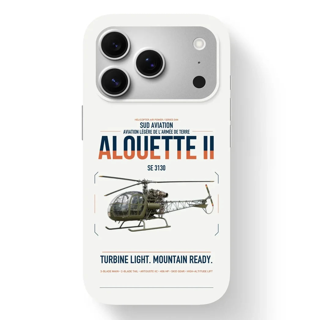Sud Aviation SE 3130 Alouette II design on white magsafe iphone case, for iPhone 17 Pro