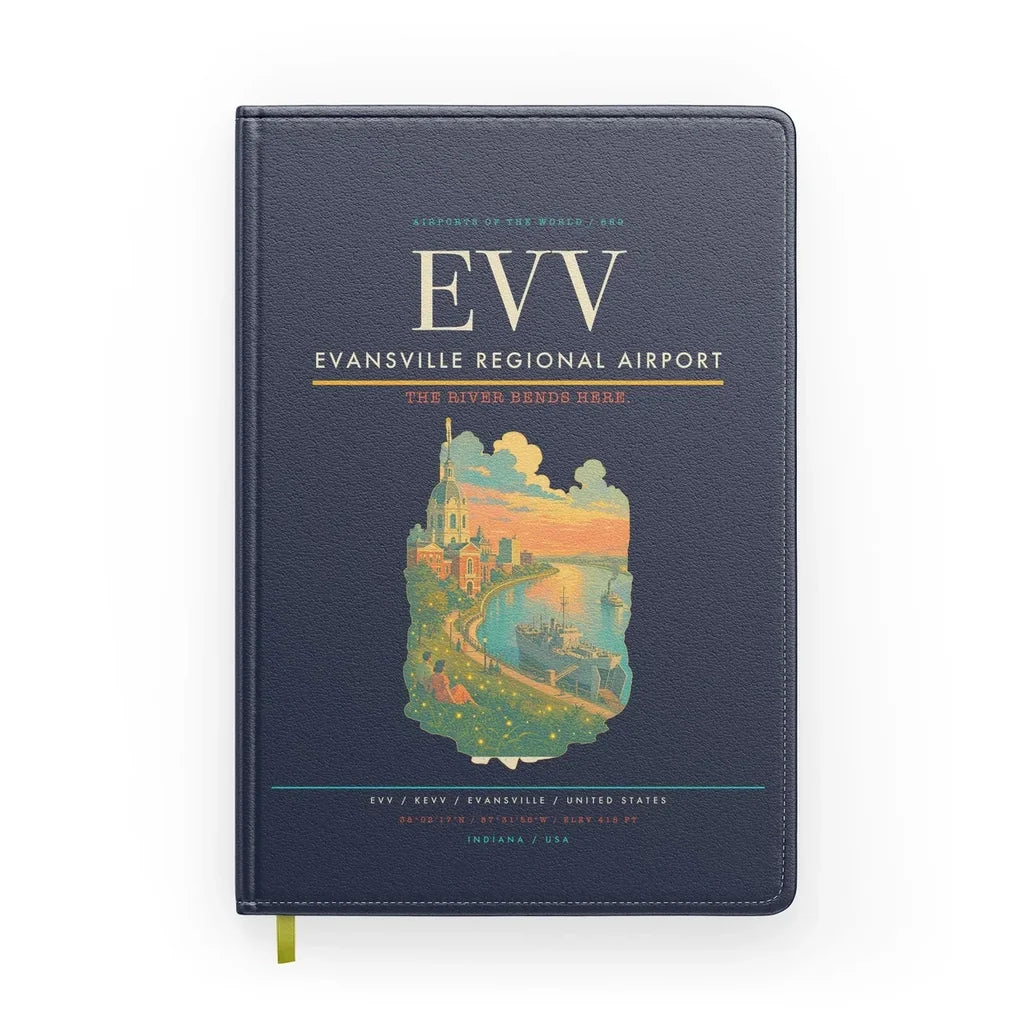 Evansville Regional Airport (EVV) design on navy blue notebook