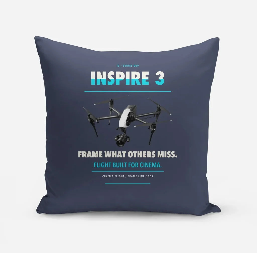 DJI Inspire 3 design on navy blue pillow
