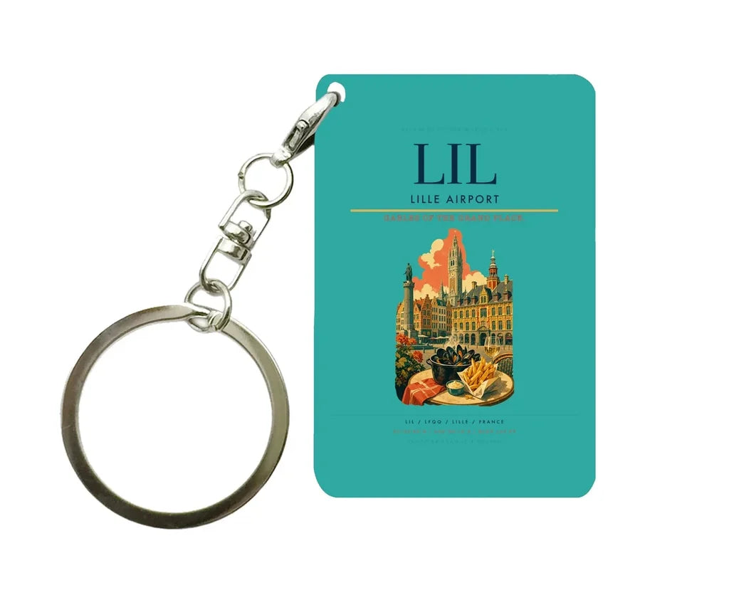 Lille Airport (LIL) design on turquoise key chain