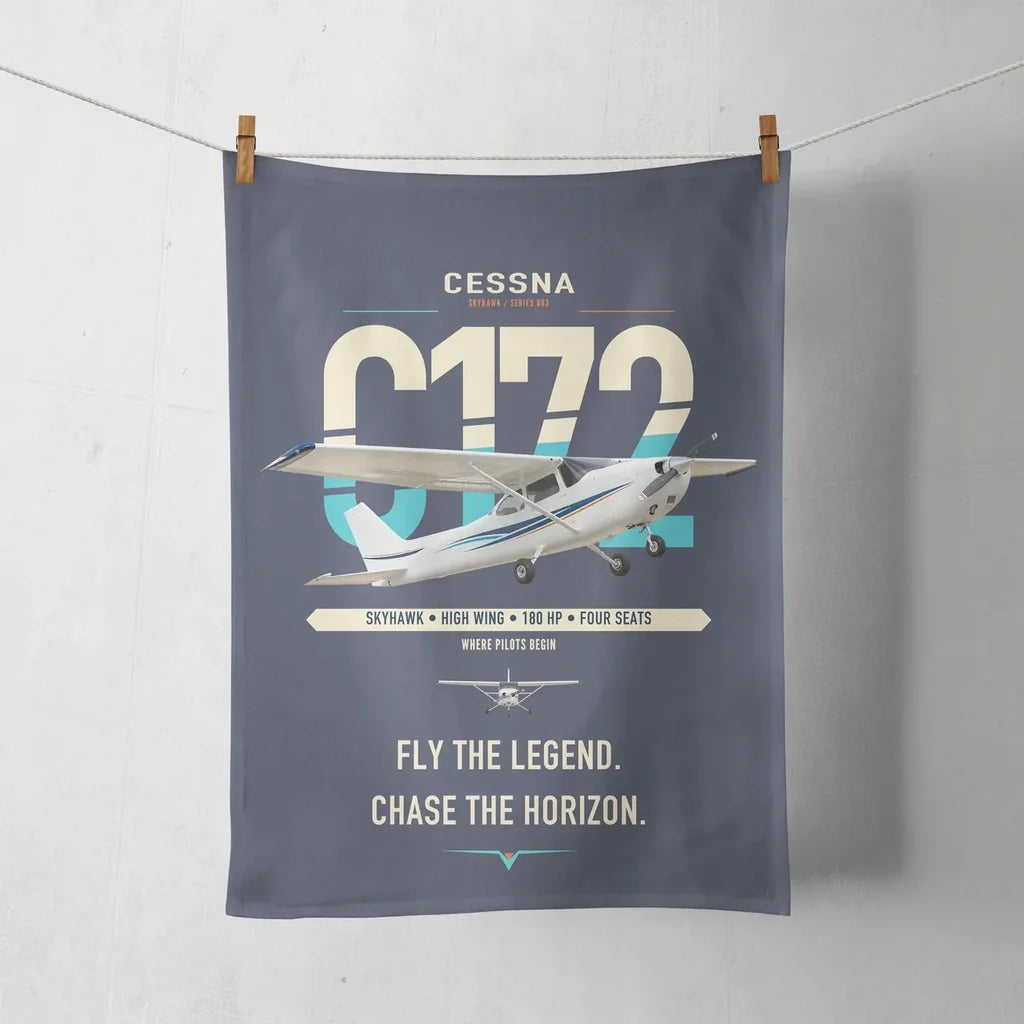 Cessna 172 Skyhawk design on navy blue towel