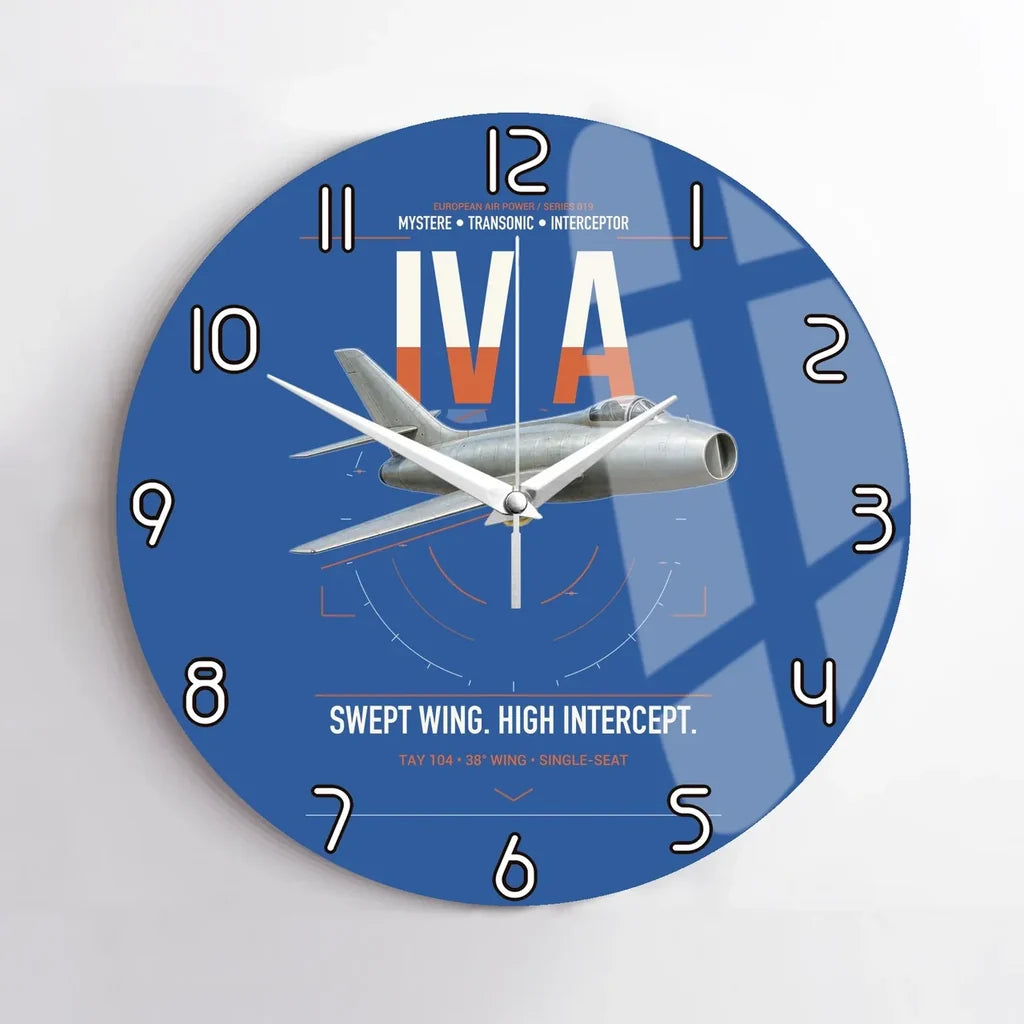 Dassault Mystère IV A design on blue no frame wall clock