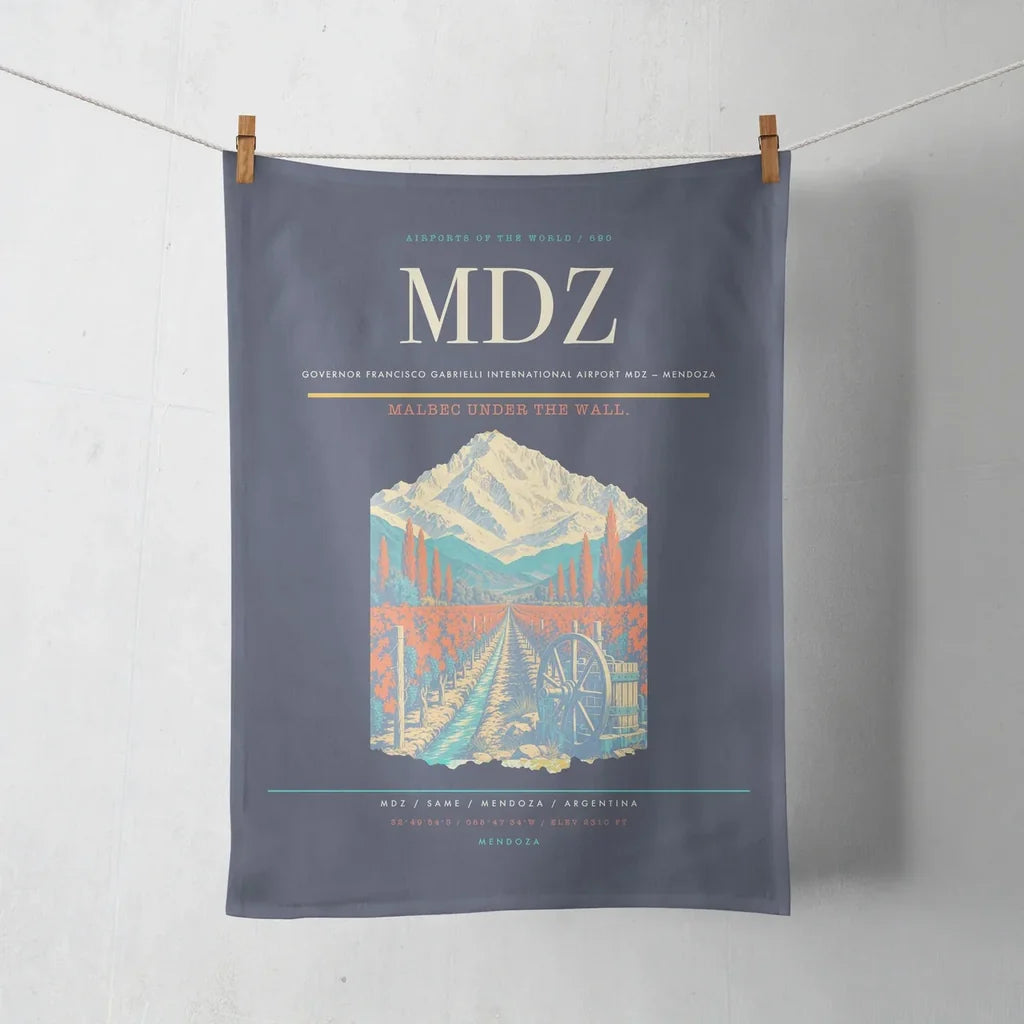 Governor Francisco Gabrielli International Airport (MDZ) design on navy blue towel