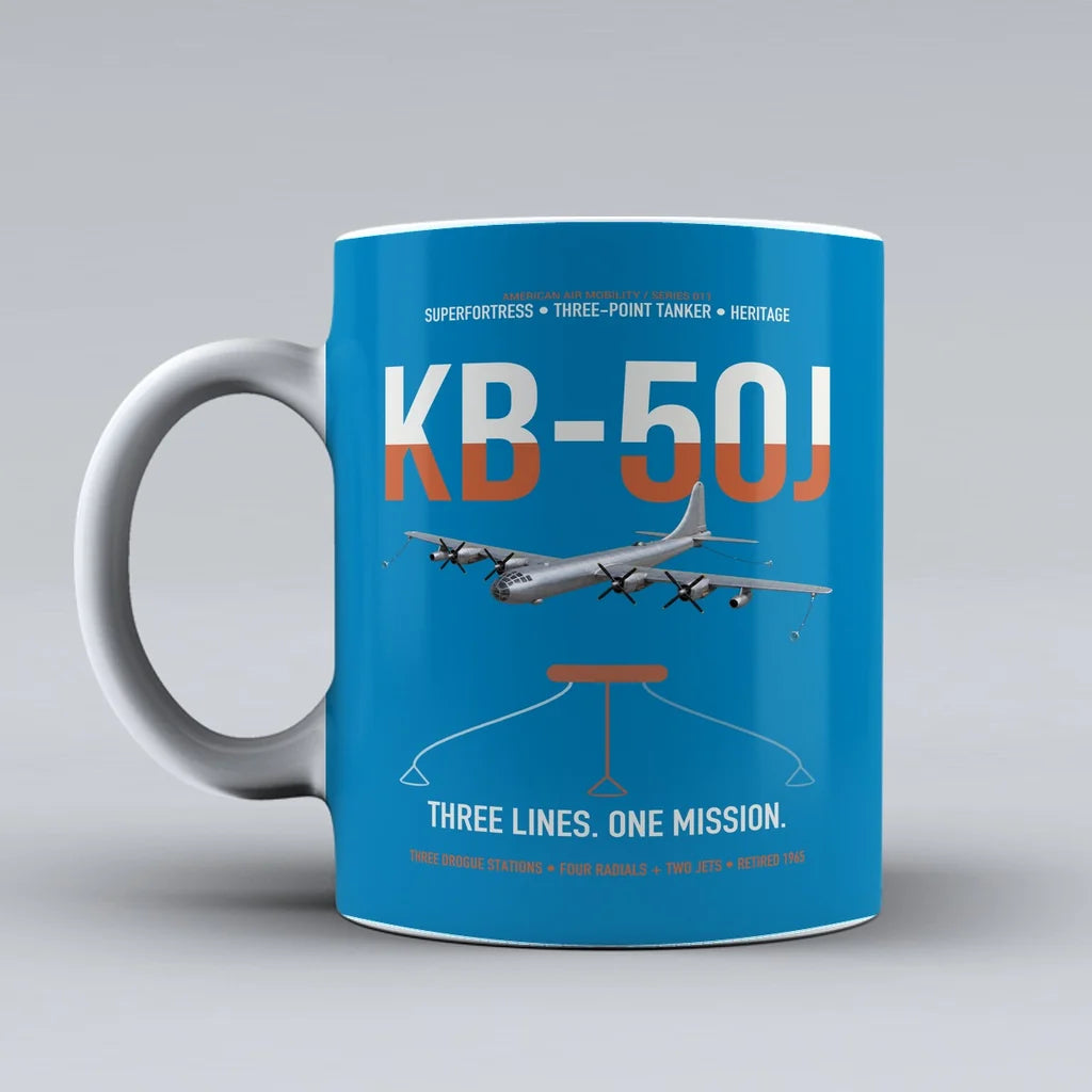 KB-50J Superfortress design on turquoise ceramic mug, double-side print