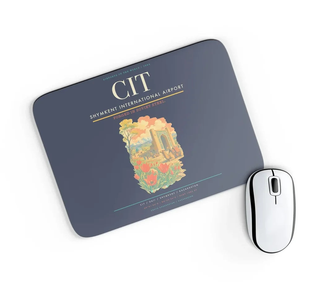 Shymkent International Airport (CIT) design on navy blue rectangle mouse pad