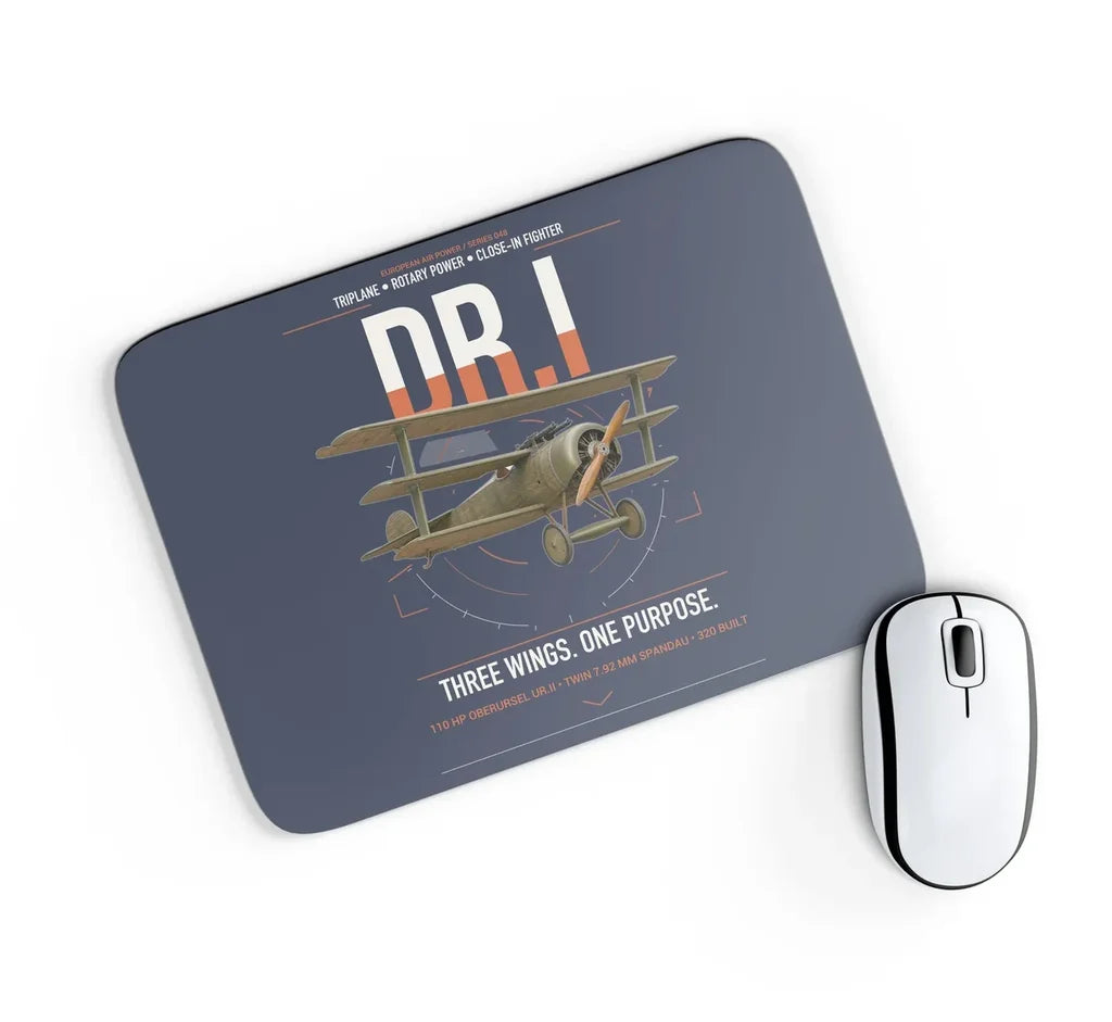 Fokker Dr.I design on navy blue rectangle mouse pad