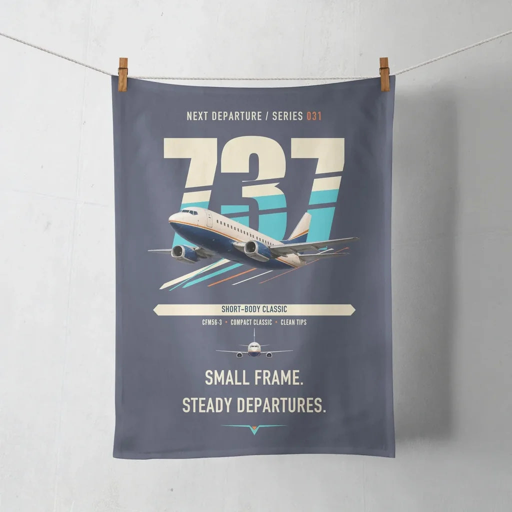 Boeing 737-500 Classic design on navy blue towel