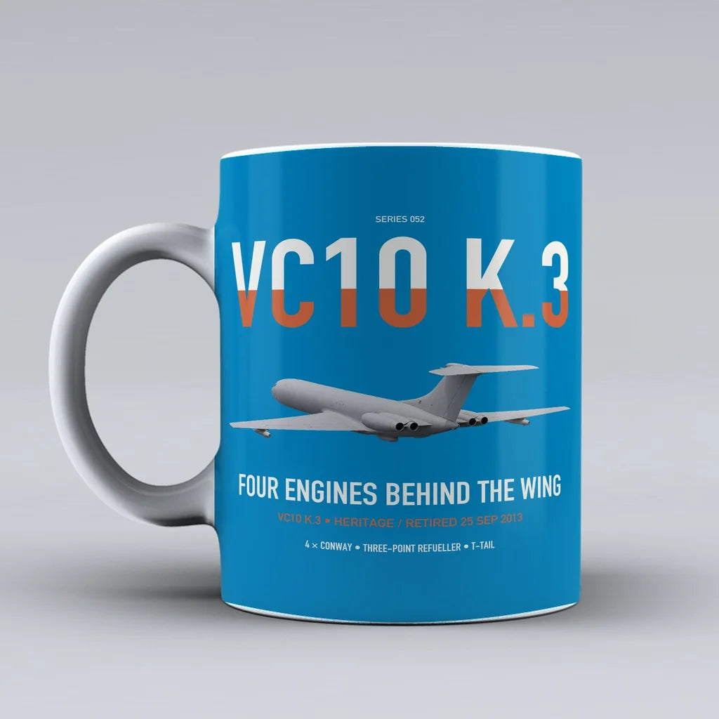 Vickers VC10 K.3 design on turquoise ceramic mug, double-side print
