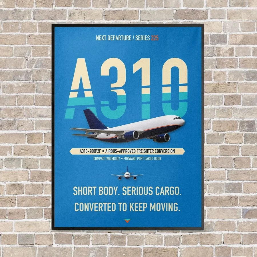 Airbus A310-200P2F vertical canvas print - framed - turquoise background