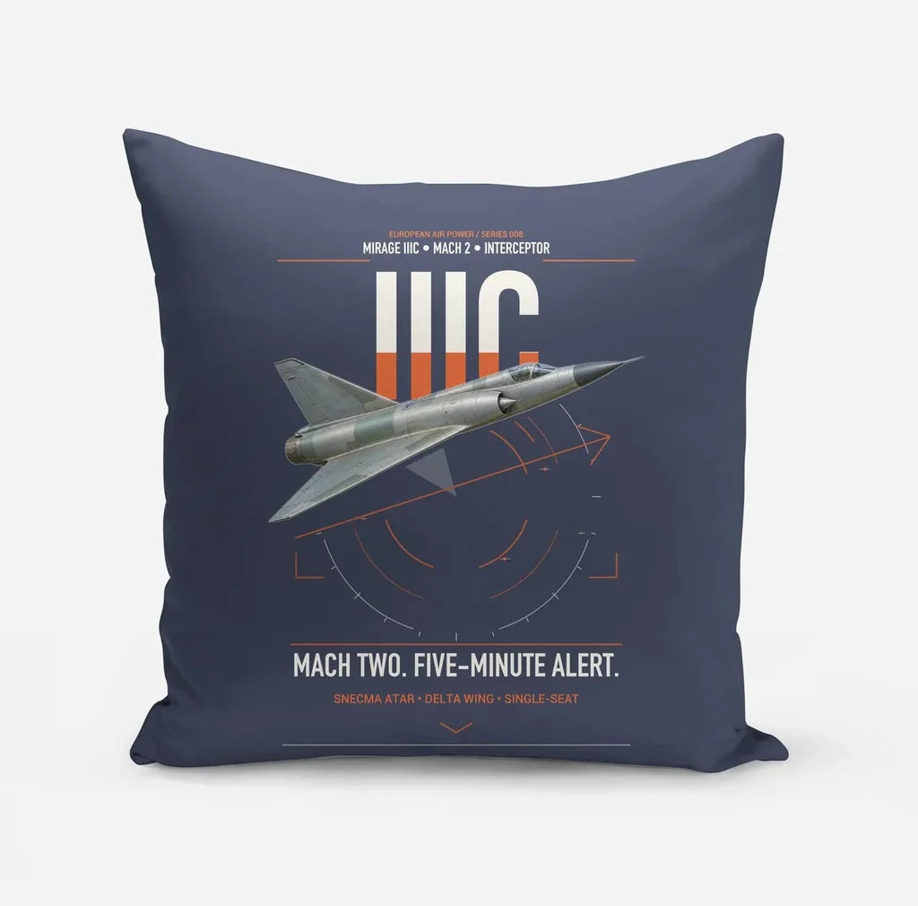 Dassault Mirage IIIC design on navy blue pillow