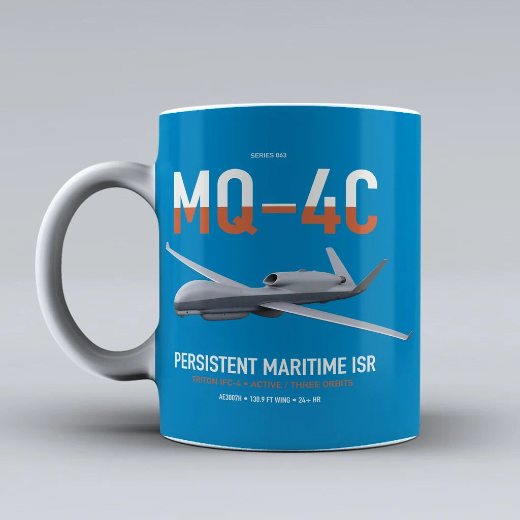 MQ-4C Triton IFC-4 design on turquoise ceramic mug, double-side print