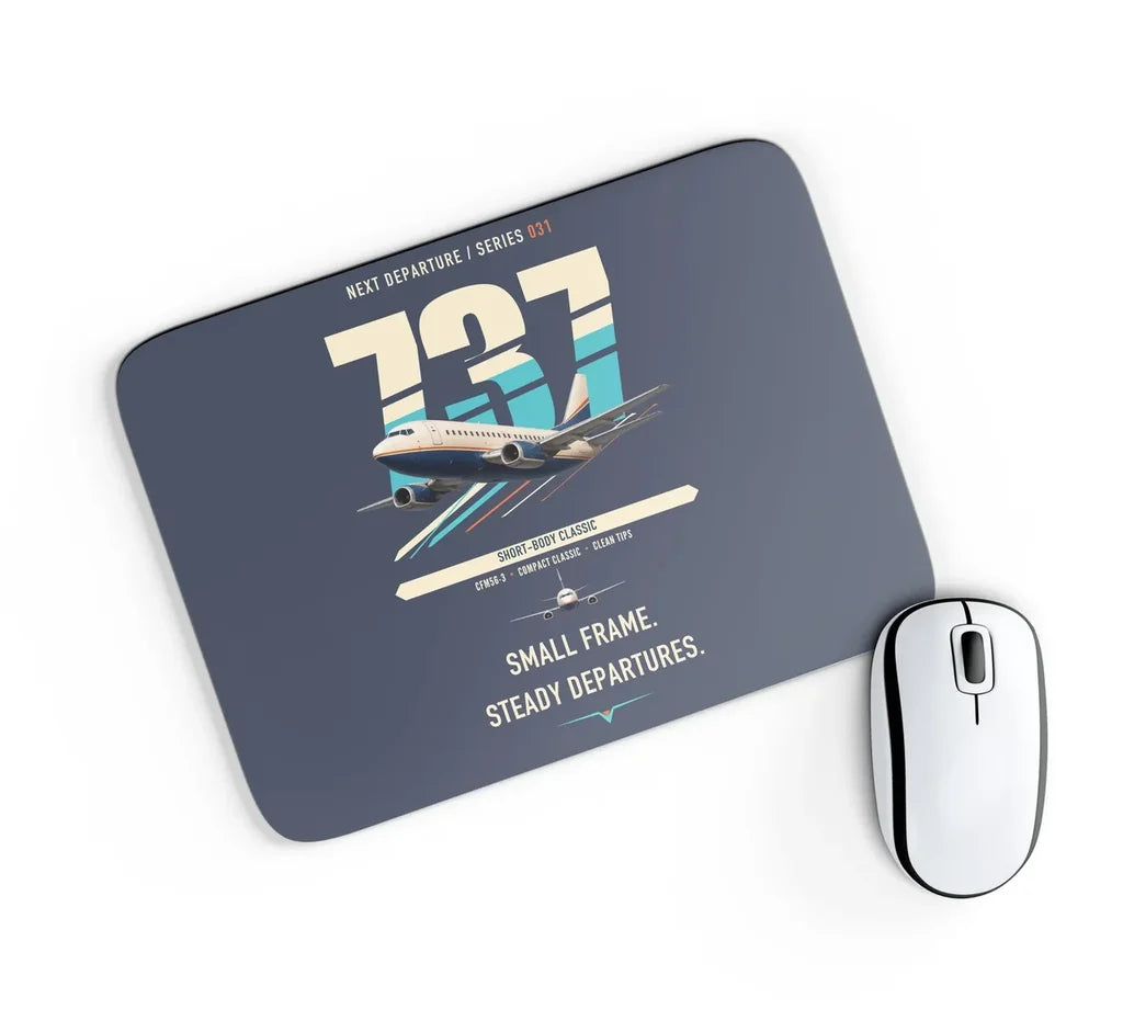 Boeing 737-500 Classic design on navy blue rectangle mouse pad