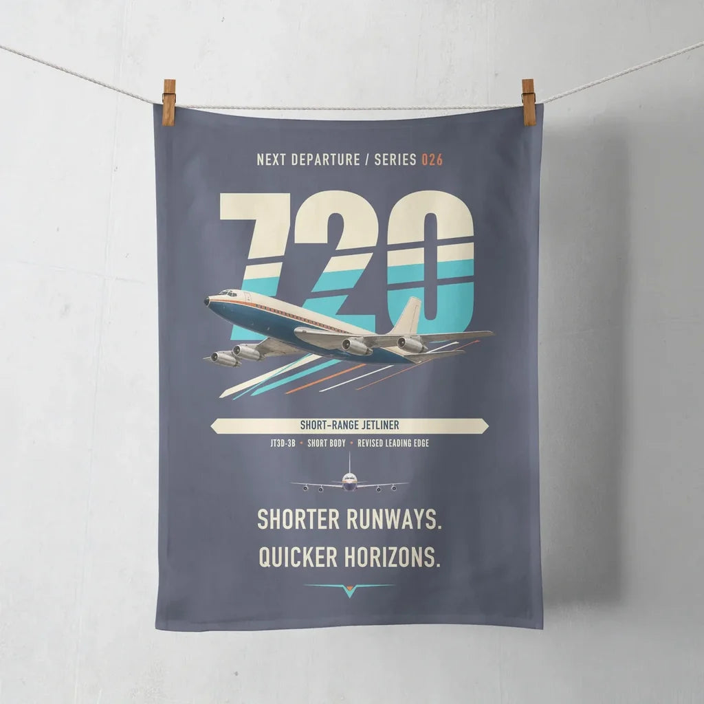 Boeing 720B design on navy blue towel