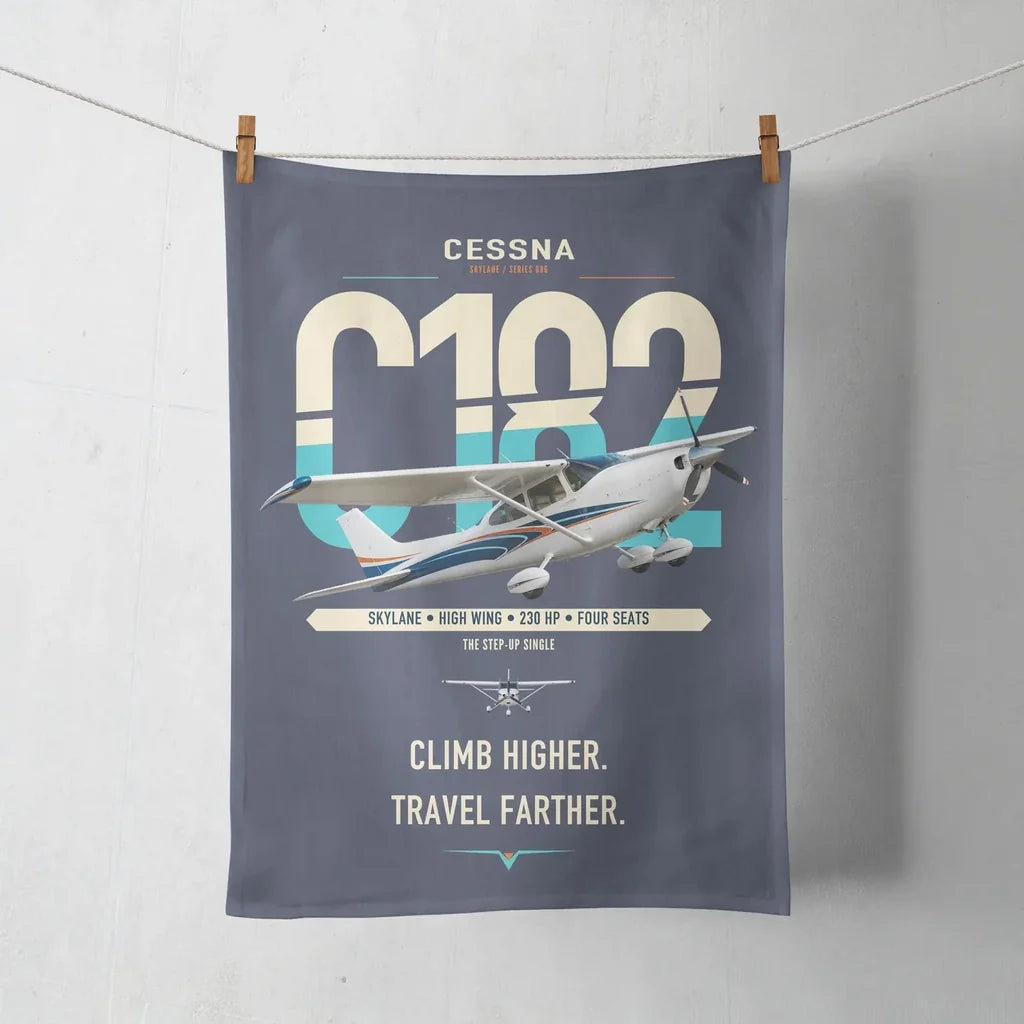 Cessna 182 Skylane design on navy blue towel