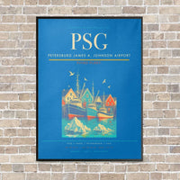 Thumbnail for Petersburg James A. Johnson Airport PSG vertical canvas print - framed - turquoise background